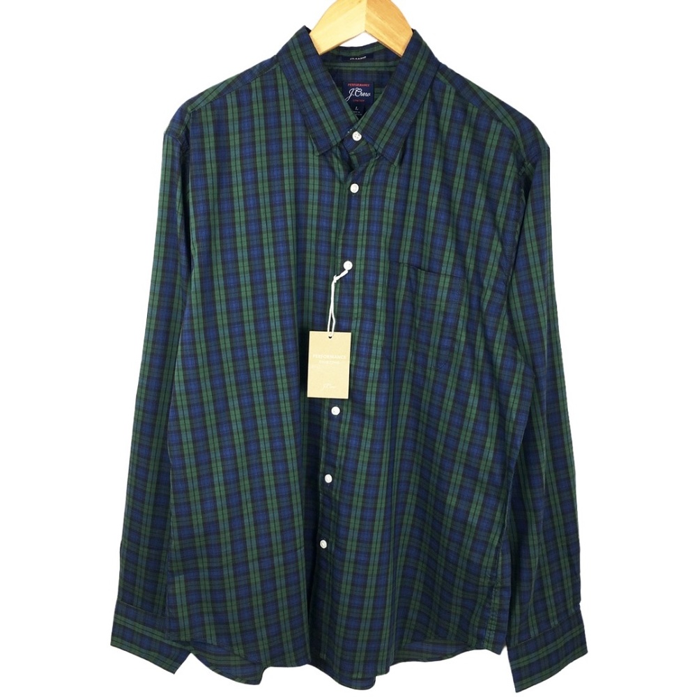 J. Crew Men’s Performance Twill Shirt Black Watch Tartan Plaid Classic Fit
